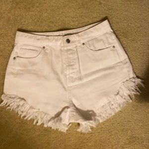 Size 0 High Rise White Denim Distressed Jean Shorts